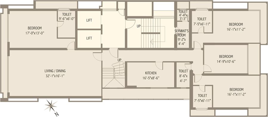 Duplex Floor Plan 1  Lower Level, 6th & 13th Floor